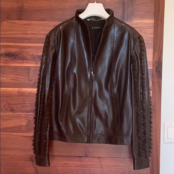 Escada Jackets & Blazers - Escada brown leather bomber w mink sleeves